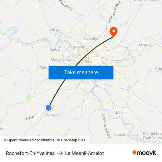 Rochefort-En-Yvelines to Le Mesnil-Amelot map