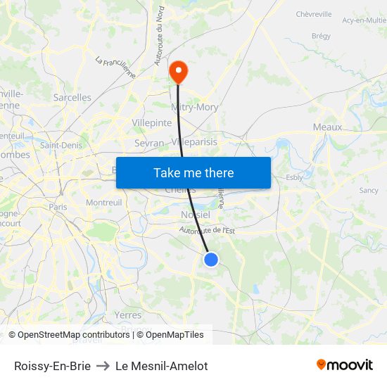 Roissy-En-Brie to Le Mesnil-Amelot map