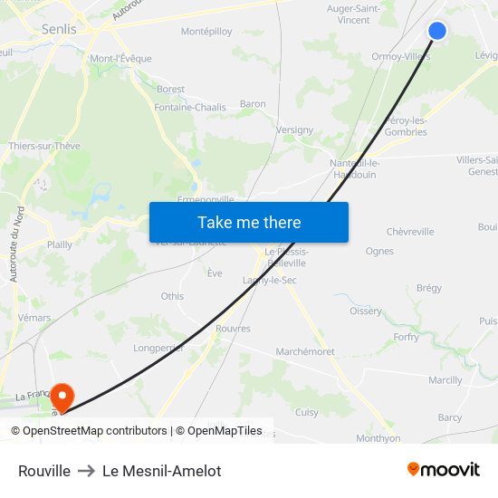 Rouville to Le Mesnil-Amelot map