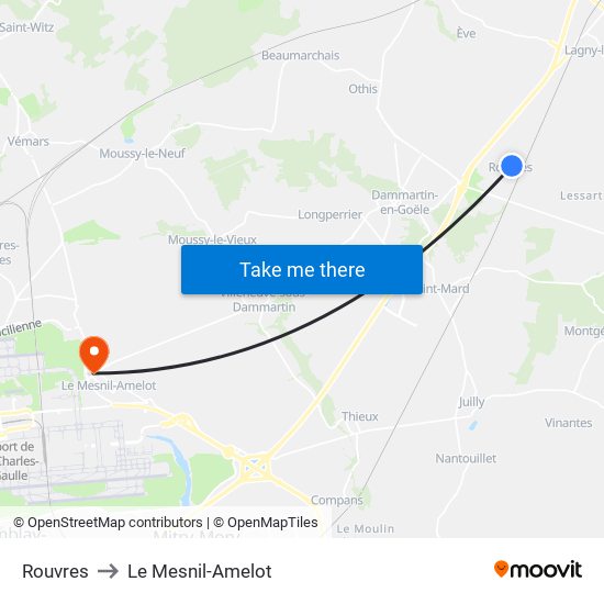 Rouvres to Le Mesnil-Amelot map