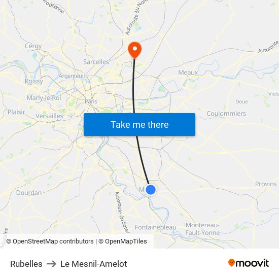 Rubelles to Le Mesnil-Amelot map