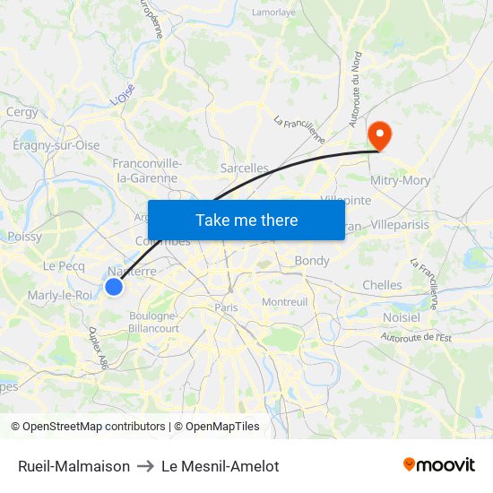 Rueil-Malmaison to Le Mesnil-Amelot map