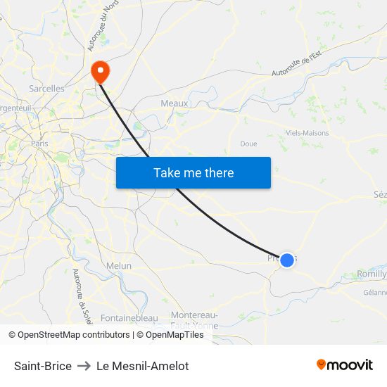Saint-Brice to Le Mesnil-Amelot map