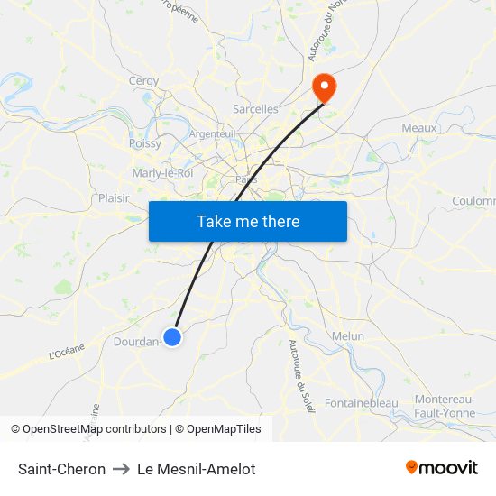 Saint-Cheron to Le Mesnil-Amelot map