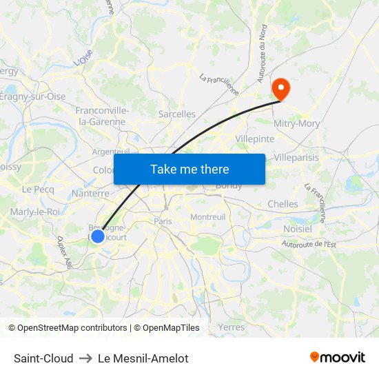 Saint-Cloud to Le Mesnil-Amelot map
