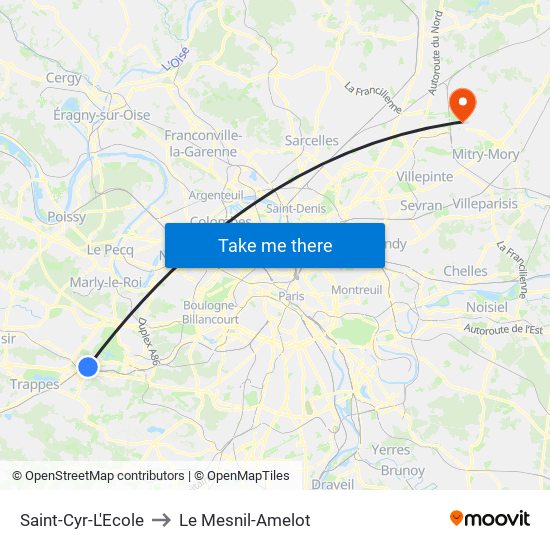 Saint-Cyr-L'Ecole to Le Mesnil-Amelot map