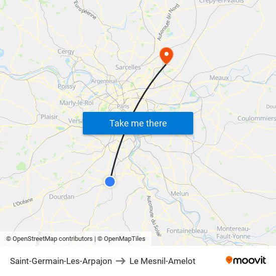 Saint-Germain-Les-Arpajon to Le Mesnil-Amelot map