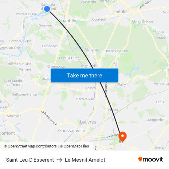 Saint-Leu-D'Esserent to Le Mesnil-Amelot map