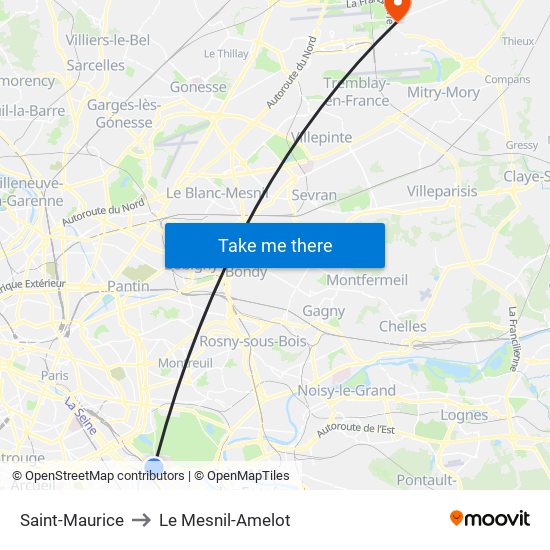 Saint-Maurice to Le Mesnil-Amelot map