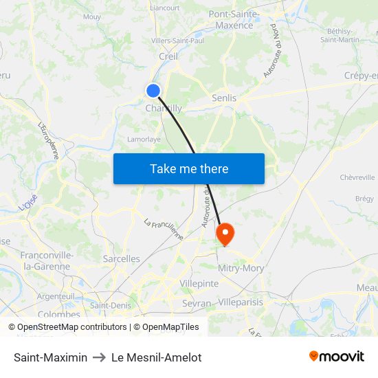 Saint-Maximin to Le Mesnil-Amelot map