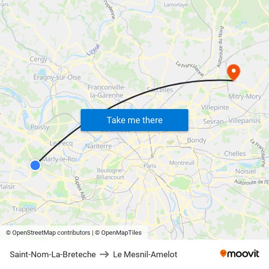 Saint-Nom-La-Breteche to Le Mesnil-Amelot map