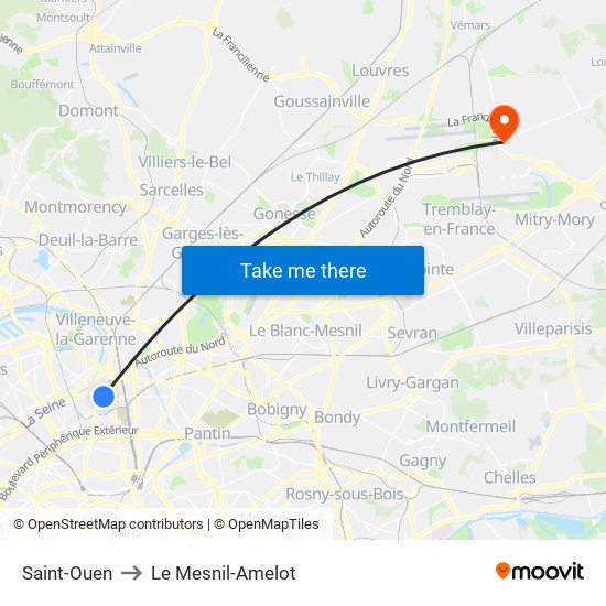 Saint-Ouen to Le Mesnil-Amelot map