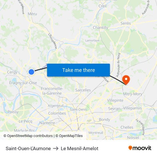 Saint-Ouen-L'Aumone to Le Mesnil-Amelot map