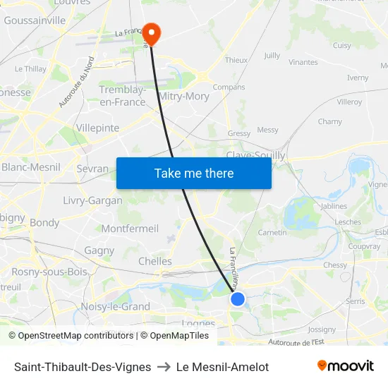 Saint-Thibault-Des-Vignes to Le Mesnil-Amelot map