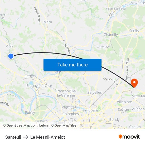 Santeuil to Le Mesnil-Amelot map