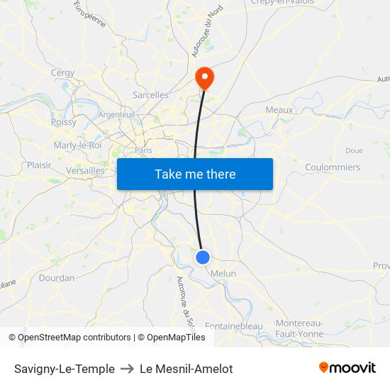 Savigny-Le-Temple to Le Mesnil-Amelot map