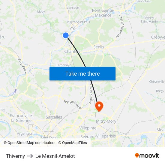 Thiverny to Le Mesnil-Amelot map
