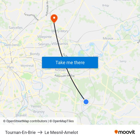 Tournan-En-Brie to Le Mesnil-Amelot map