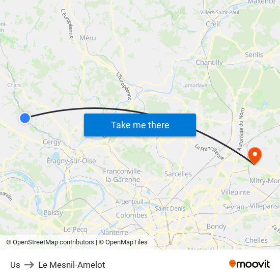 Us to Le Mesnil-Amelot map