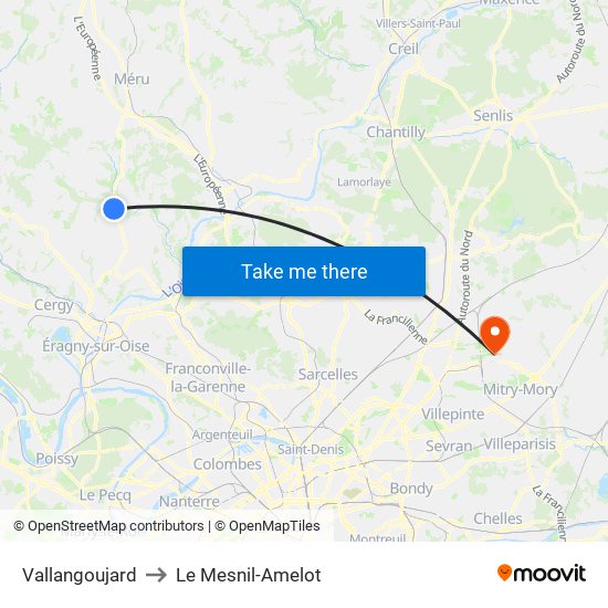 Vallangoujard to Le Mesnil-Amelot map