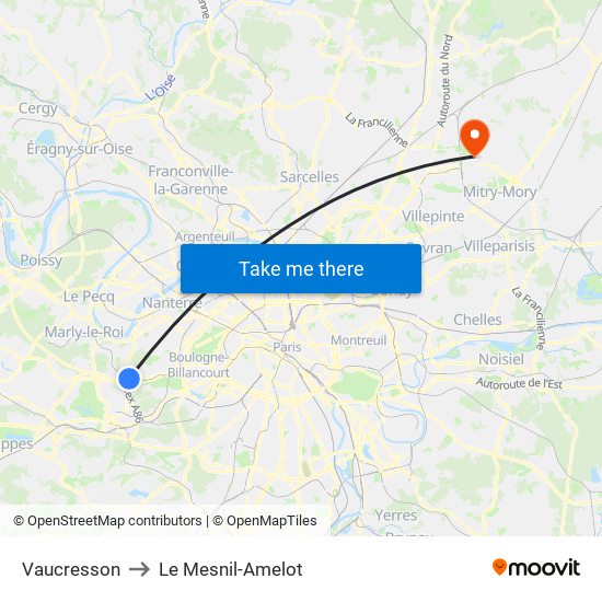 Vaucresson to Le Mesnil-Amelot map