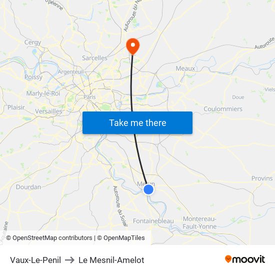 Vaux-Le-Penil to Le Mesnil-Amelot map