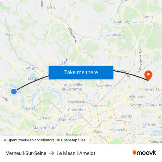Verneuil-Sur-Seine to Le Mesnil-Amelot map