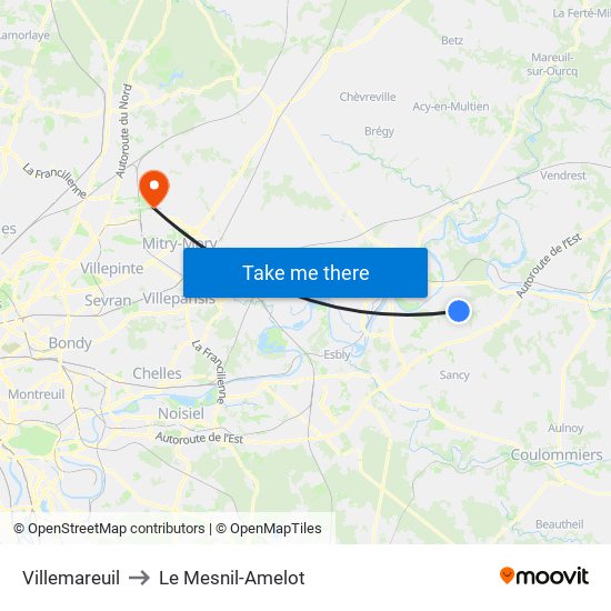 Villemareuil to Le Mesnil-Amelot map
