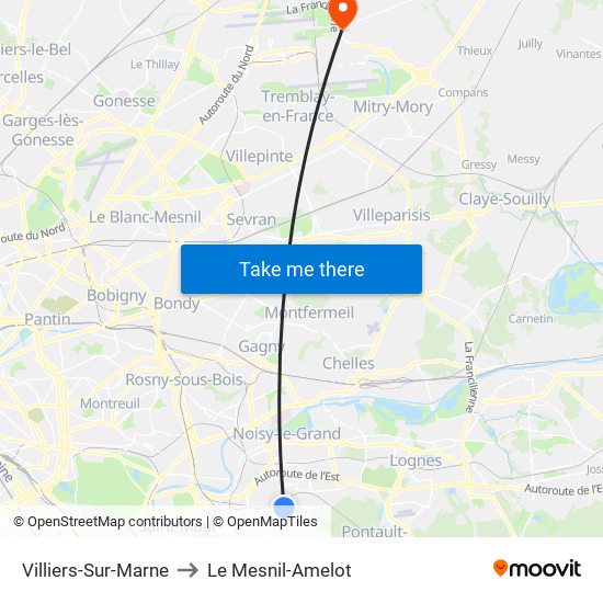 Villiers-Sur-Marne to Le Mesnil-Amelot map