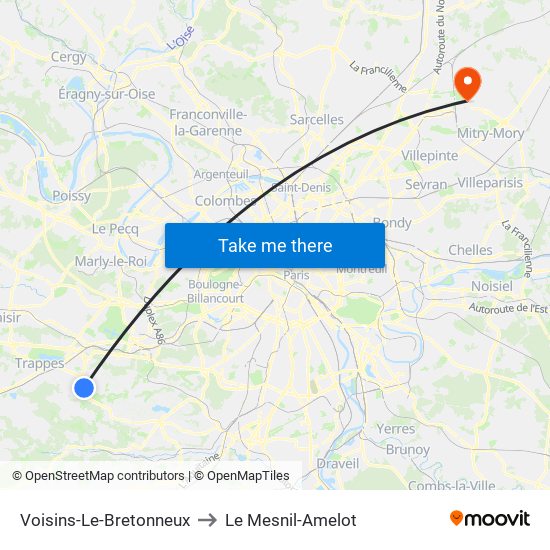 Voisins-Le-Bretonneux to Le Mesnil-Amelot map