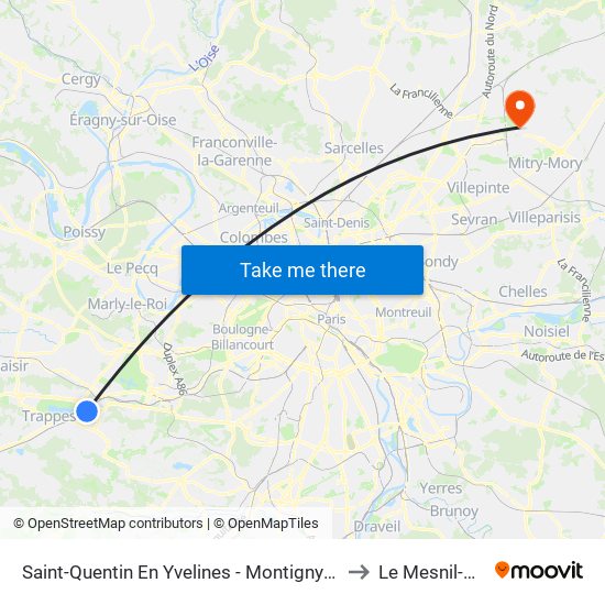 Saint-Quentin En Yvelines - Montigny-Le-Bretonneux to Le Mesnil-Amelot map