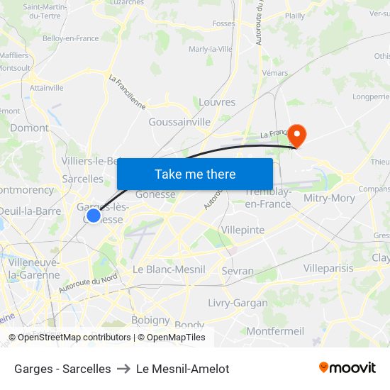 Garges - Sarcelles to Le Mesnil-Amelot map