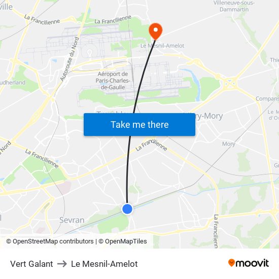 Vert Galant to Le Mesnil-Amelot map