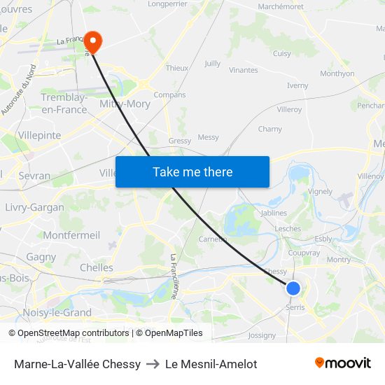 Marne-La-Vallée Chessy to Le Mesnil-Amelot map