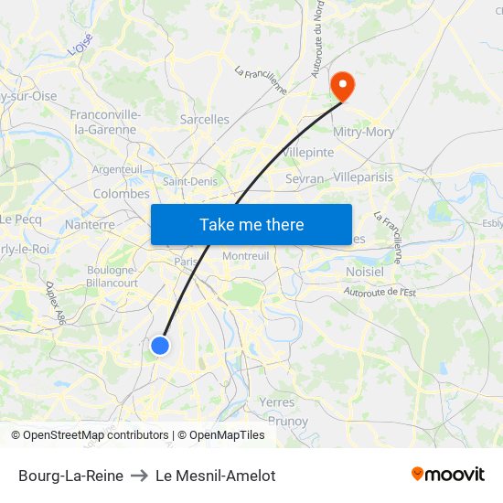 Bourg-La-Reine to Le Mesnil-Amelot map