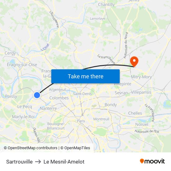 Sartrouville to Le Mesnil-Amelot map