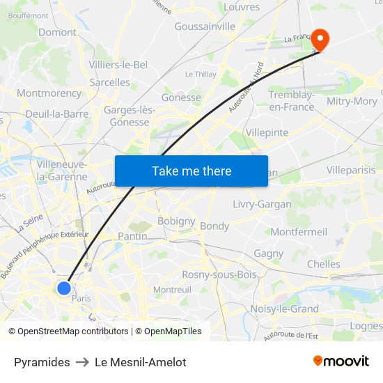 Pyramides to Le Mesnil-Amelot map