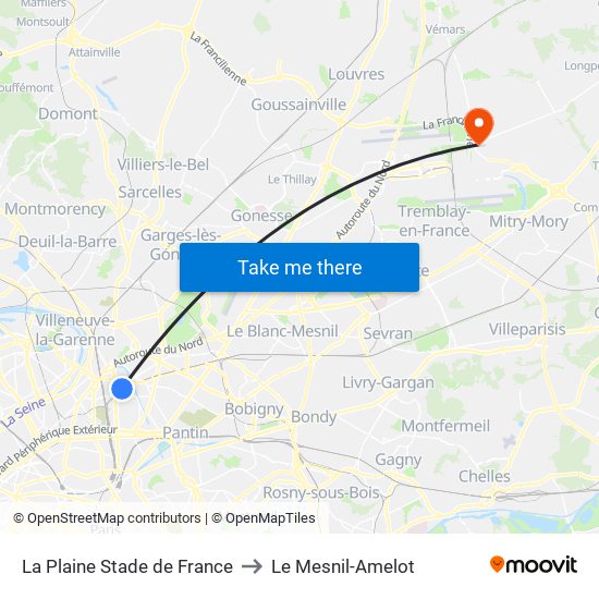 La Plaine Stade de France to Le Mesnil-Amelot map