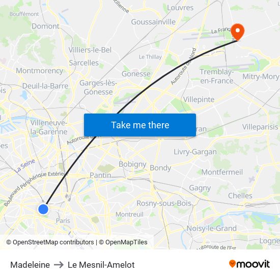 Madeleine to Le Mesnil-Amelot map