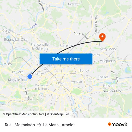 Rueil-Malmaison to Le Mesnil-Amelot map