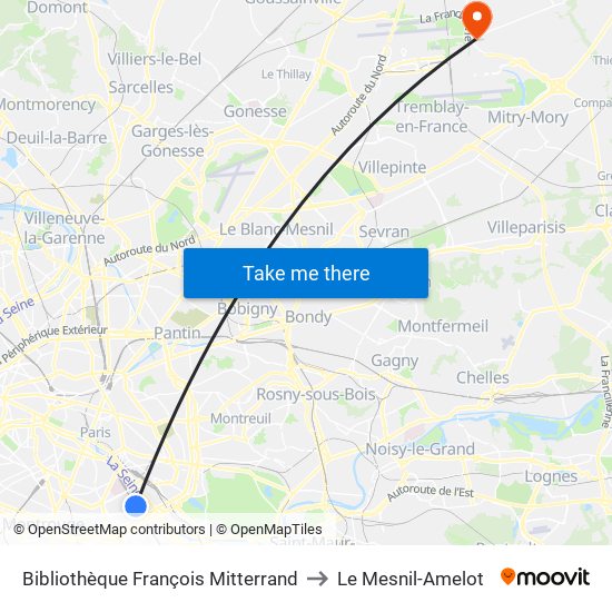 Bibliothèque François Mitterrand to Le Mesnil-Amelot map