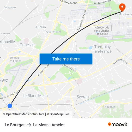 Le Bourget to Le Mesnil-Amelot map