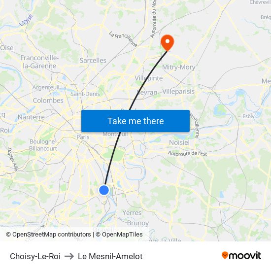 Choisy-Le-Roi to Le Mesnil-Amelot map