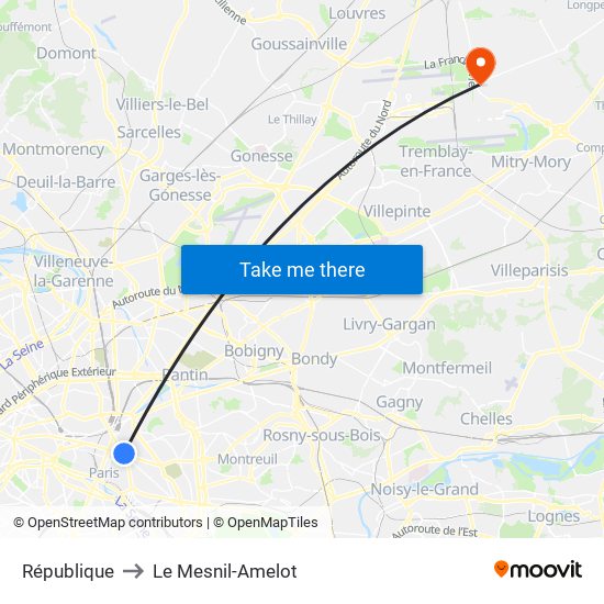 République to Le Mesnil-Amelot map