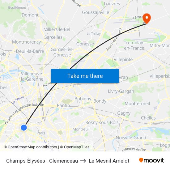 Champs-Élysées - Clemenceau to Le Mesnil-Amelot map