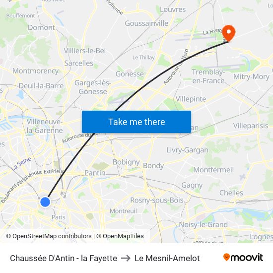 Chaussée D'Antin - la Fayette to Le Mesnil-Amelot map