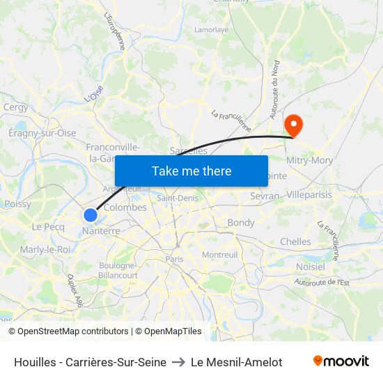 Houilles - Carrières-Sur-Seine to Le Mesnil-Amelot map