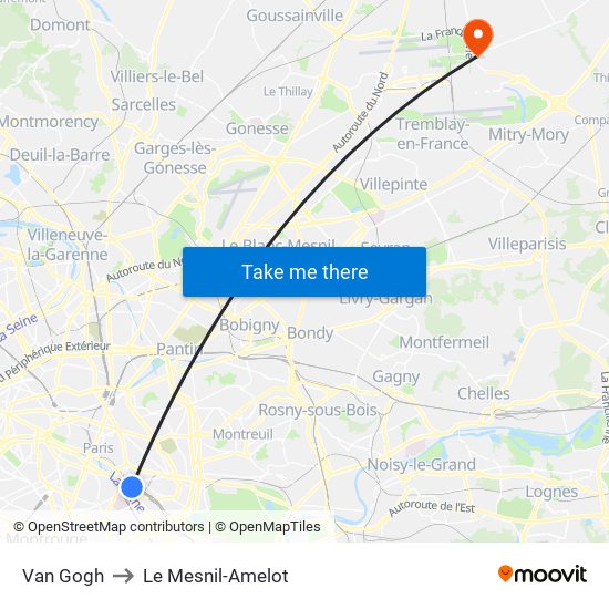 Van Gogh to Le Mesnil-Amelot map