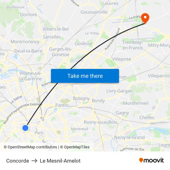 Concorde to Le Mesnil-Amelot map