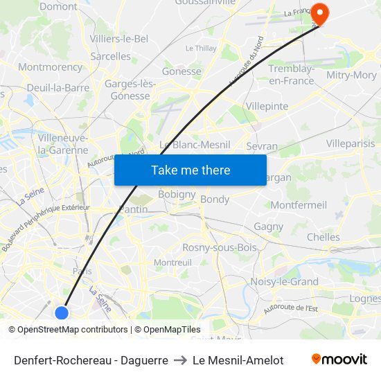 Denfert-Rochereau - Daguerre to Le Mesnil-Amelot map